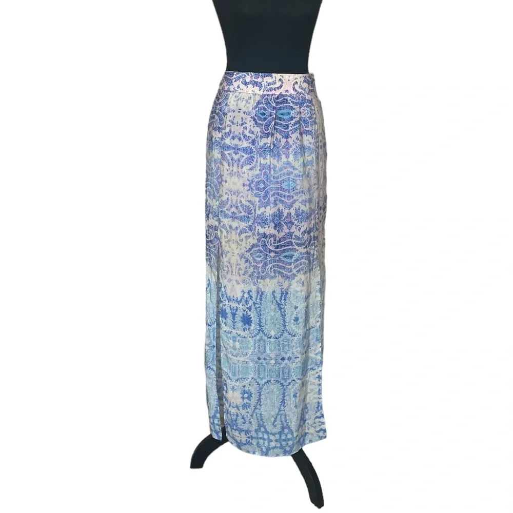 Maeve “Waimea” Printed Watercolor Silk Maxi Skirt